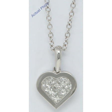 Invisible Set Princess Diamond Pendant 18k White Gold Princess Invisible Setting Modern petite classic heart set diamond pendant (0.51 Ct, H , SI ) ()