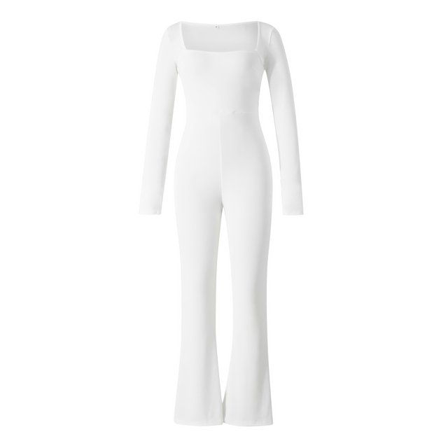 xiaxaixu Combinaison Pantalon Évasé Femme Décontractée Ajustée Couleur Unie Col Carré Manches Longues Tenue de Boîte de Nuit Mode Urbaine