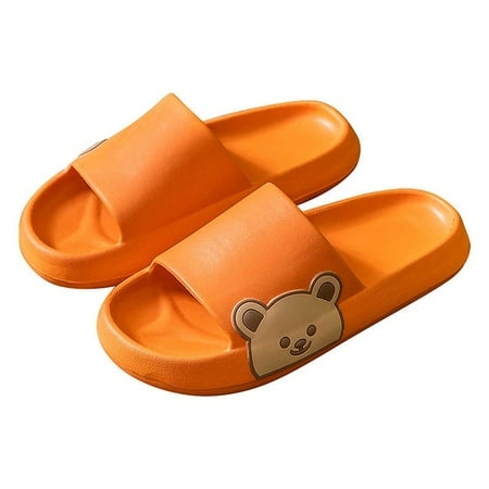 

QWZNDZGR Womens Slippers Beach Slides Cartoon Bear Flip Flops Men s Thick Sole Indoor Bathroom Anti-Slip Shoes 2022 Summer Couple Sandals