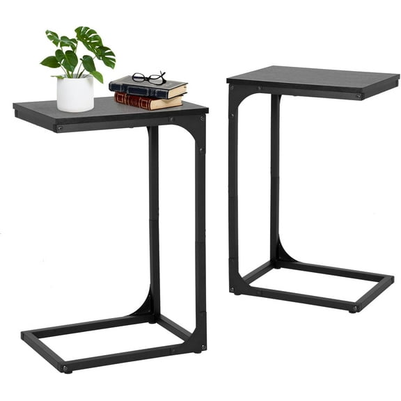 Dkelincs Set of 2 C Shaped Metal End Table with Adjustable Feet, Small Sofa Couch Side Table for Living Room Bedroom, Black
