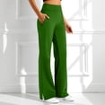 thumbnail image 2 of Glisme Pants For Women Solid Color Elastic Waist With Pockets Summer Loose Fit Women Wide Leg Trousers Size L Green, 2 of 6
