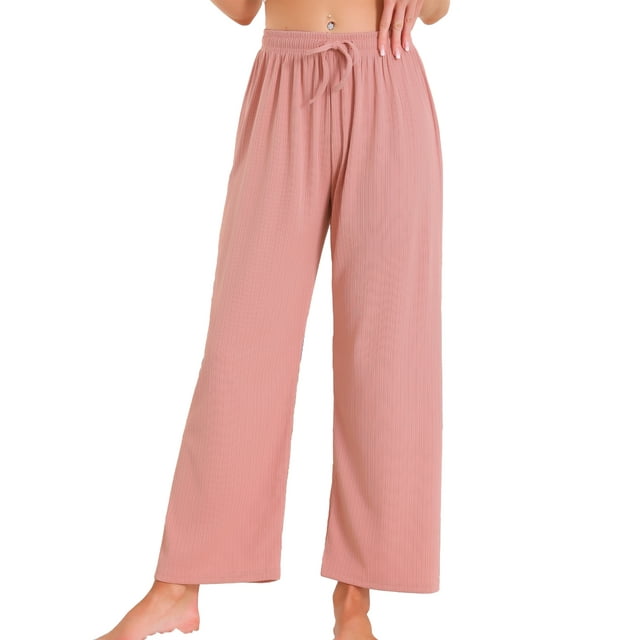 INSPIRAR CHIC Pantalones Palazzo de Pierna Ancha de Cintura Alta para Mujeres, Casual, con Cuerda, Cortos, L Rosa