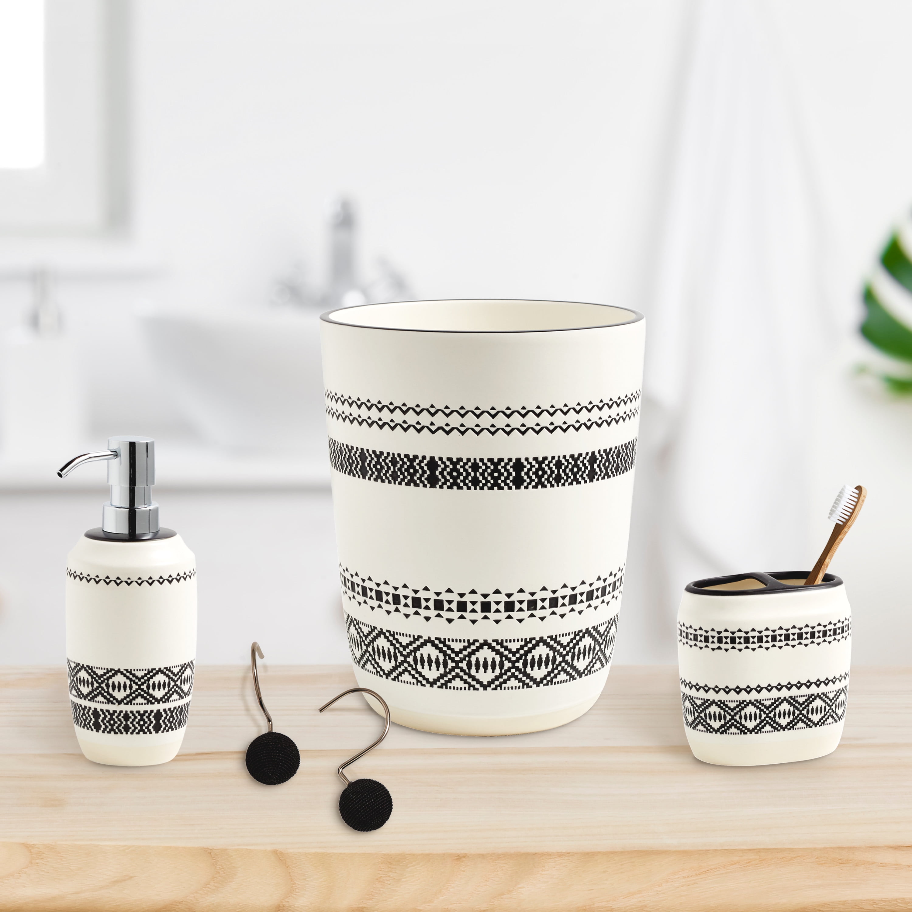Better Homes & Gardens Boho Chic Ceramic Soap Pump, Ceramic, White and Black