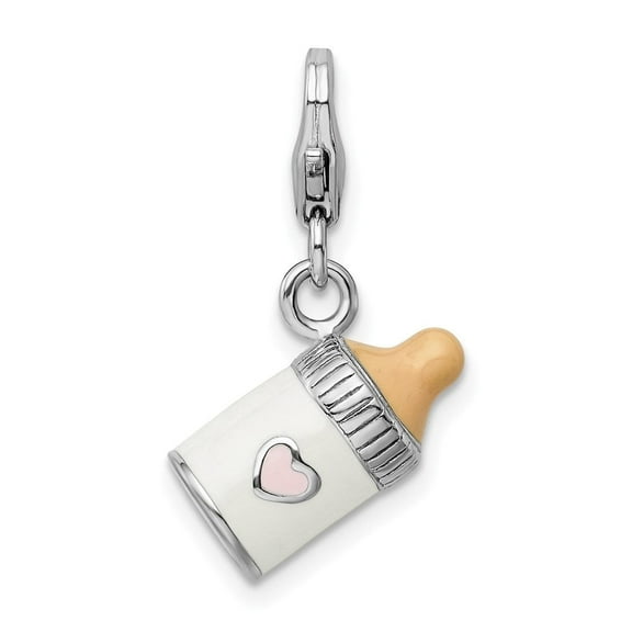 Auriga 925 Sterling Silver 3-D Enameled Baby Bottle Charm w/Fancy Lobster Clasp (L - 28mm, W - 14mm)