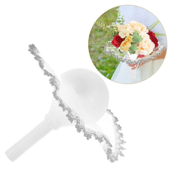 Masteelf 1 set of DIY Bridal Bouquet Holder Wedding Floral Foam Handle with Lace Bouquet Collar