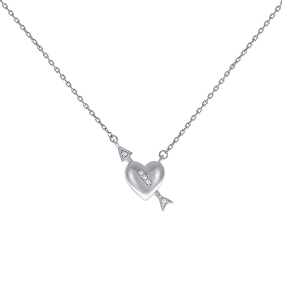 925 Sterling Silver Womens Cubic Zirconia Cupid Love Heart Charm Necklace 16 Inch 20.8x18mm Wide Pendant Necklace for Wo