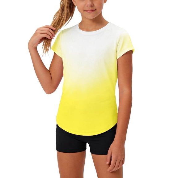 HBYJLZYG Boys Girls Ombre Ice Silk Quick Dry Short Sleeve Shirt, Breathable Athletic Sports Tee with Curved Hem, Summer Top for Kids 4-14 Years