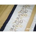 thumbnail image 3 of 11-Pc Nautic Floral Scroll Vine Embroidery Pleated Comforter Curtain Set Ivory Navy Blue Creme Yellow Queen, 3 of 4