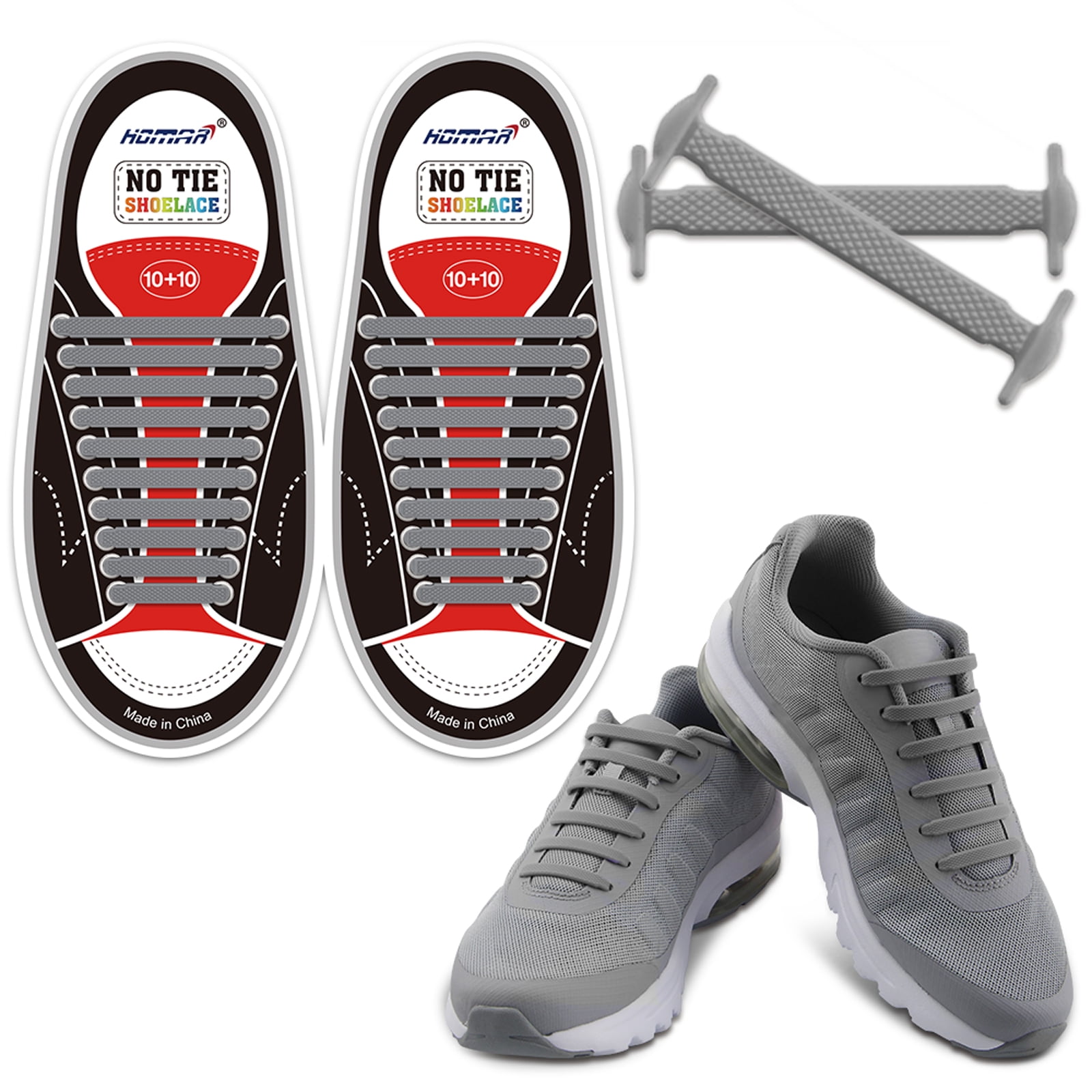 Gray Homar Waterproof Athletic Shoelaces System Laceless Shoes Slip On No-Tie 
