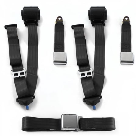 safeTboy Black Retractable Bench Seat Belt Kit for 1928-1932 Early Cars Airplane 3 Point - 3 Belts
