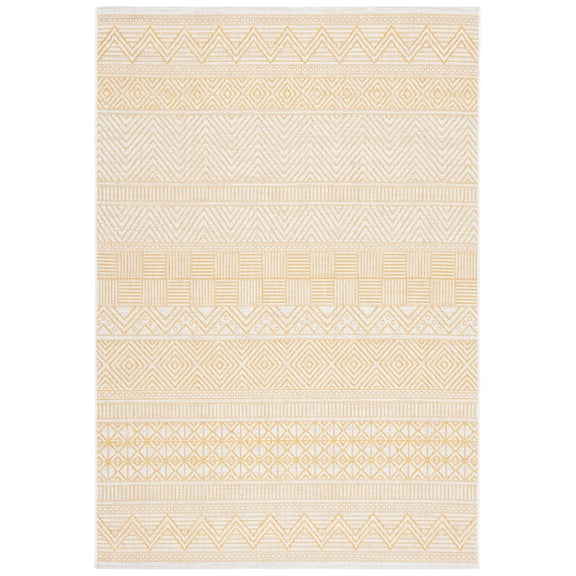 SAFAVIEH Courtyard Altan Geometric Indoor/Outdoor Area Rug, Beige/Gold, 5'3" x 7'7"