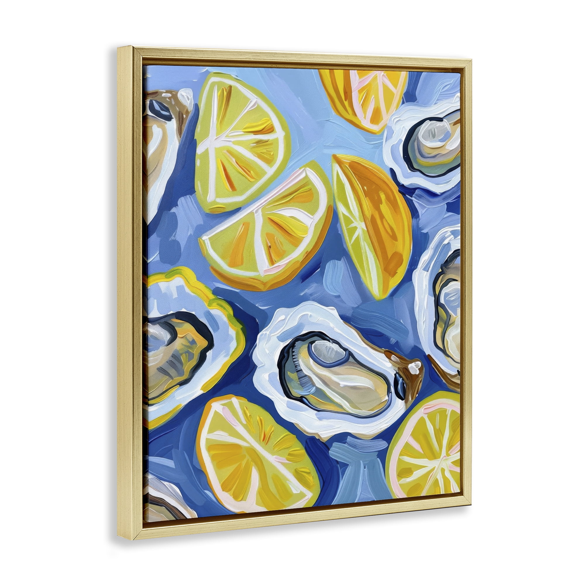 Stupell Industries Lemon & Oyster Pattern Food & Beverage Painting Gold Floater Framed Canvas Art Print Wall Art, 17 x 21