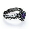 thumbnail image 3 of JeenMata 1.5 Carat Round Cut Simulated Alexandrite and Moissanite Vintage Wedding Ring Set - Infinity Twist Band - 18k Black Gold over Silver, 3 of 4
