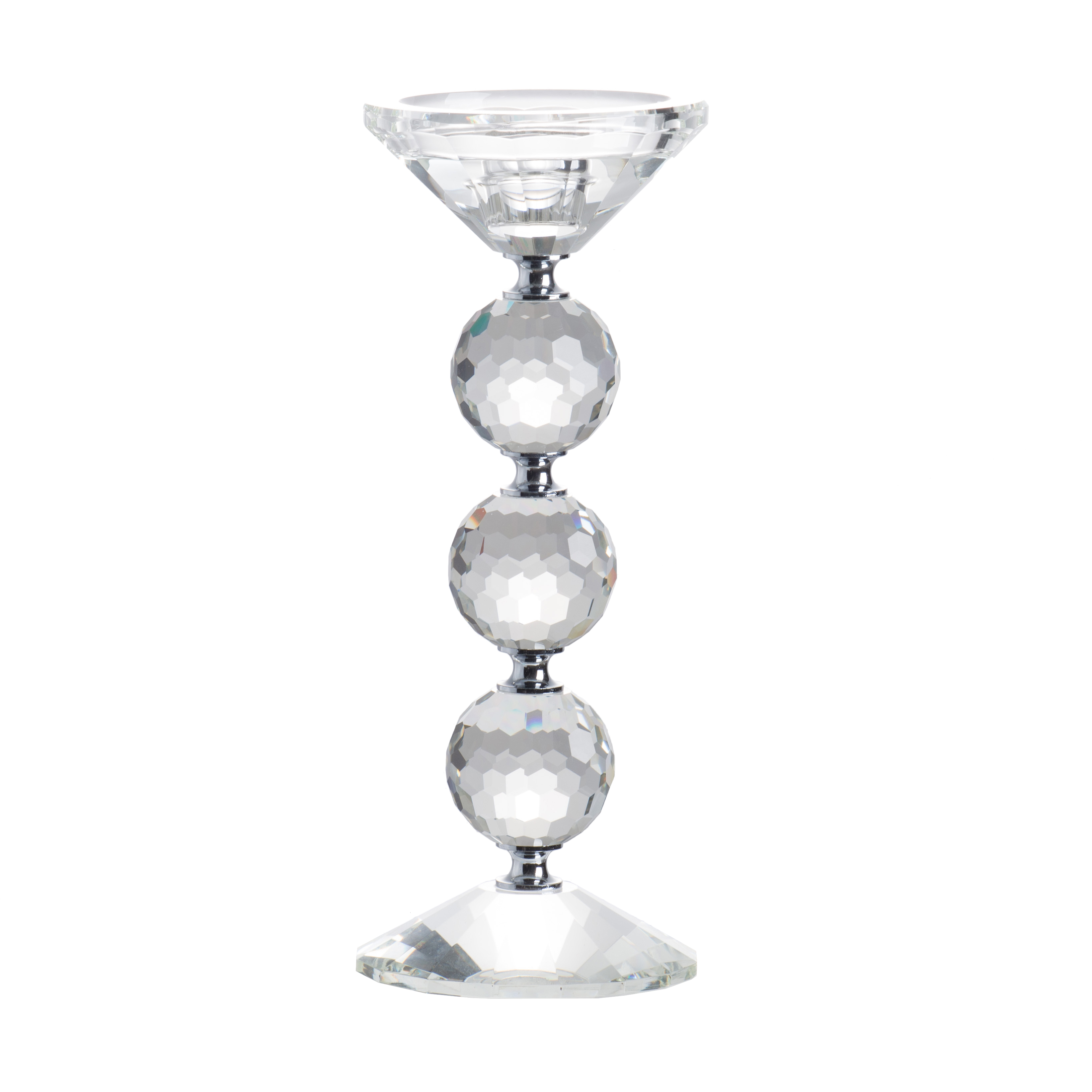 4" Candle Holder Clear, Polished Silver