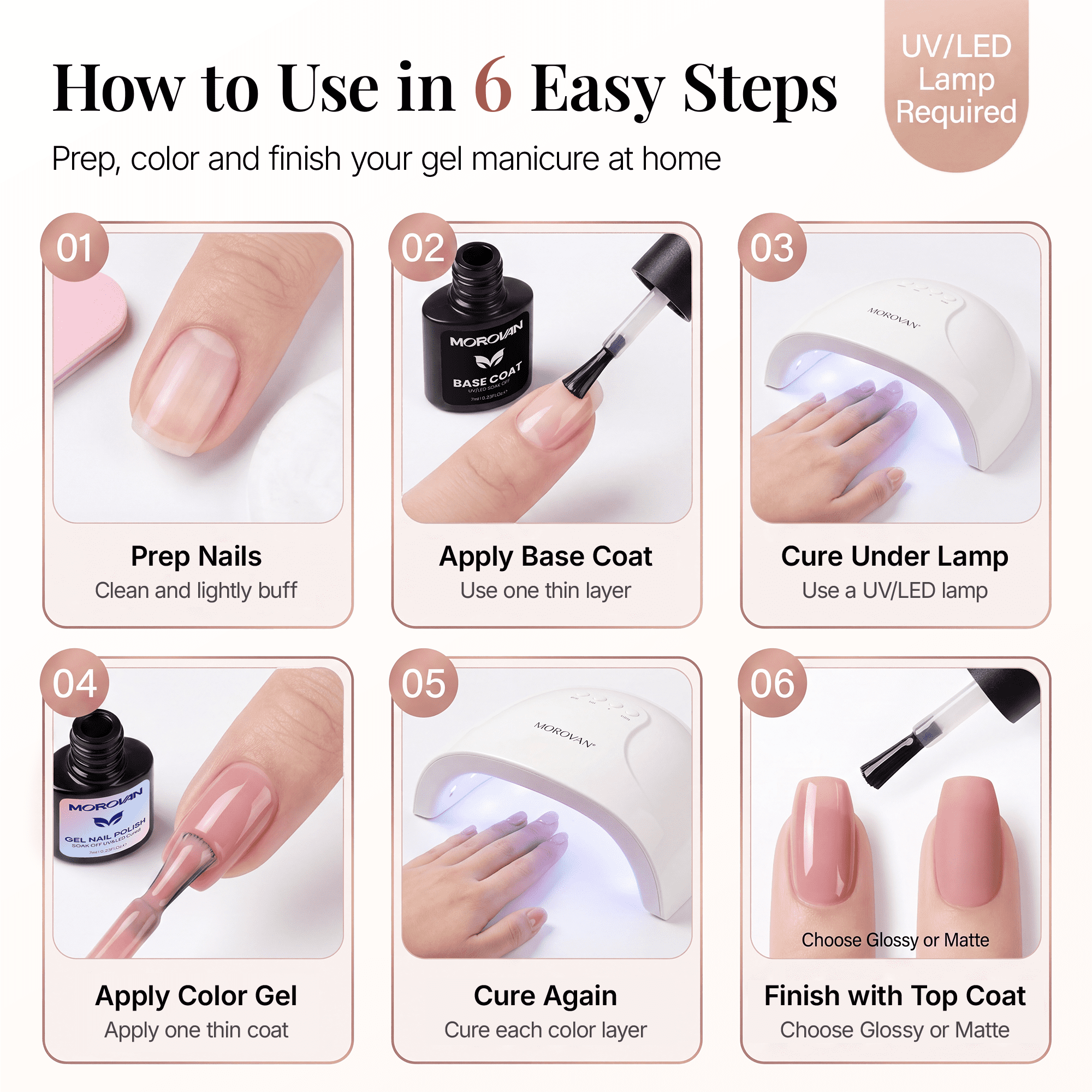 Morovan Pink Gel Nail Polish Set with Base & Top Coat,10 Color Gift Collection for Salon DIY at Home Nails Gifts for Women