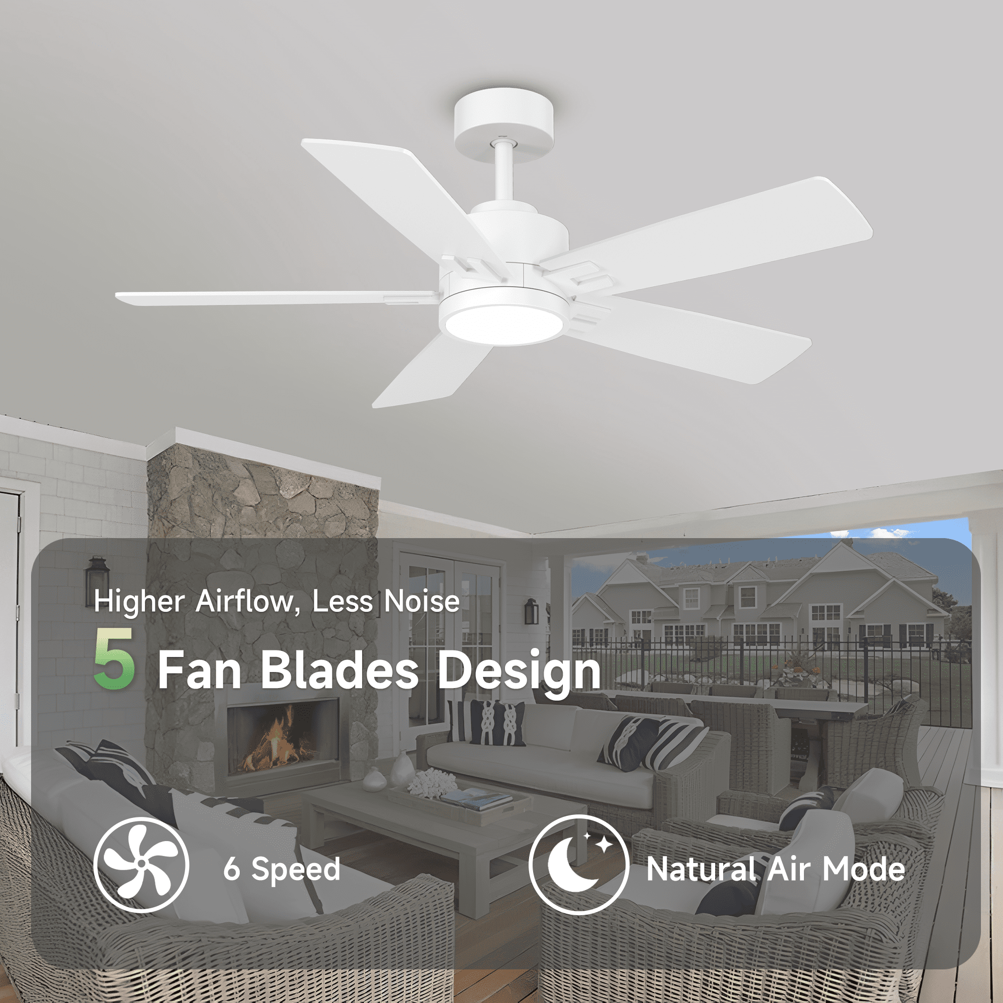 52 inch White Ceiling Fan with Light, Works with Alexa & App, Quiet Reversible DC Motor for Indoor Outdoor, 4-in-1 Modern Style with 2 Sets of Reversible Blades