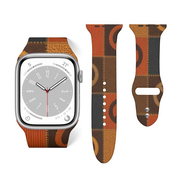 Retro 70s Peace Symbol Patchwork Soft Silicone Sport Band 38mm40mm Wristband for Apple Watch, Waterproof Buckle Strap for Series 9/8/7/6/SE/Ultra