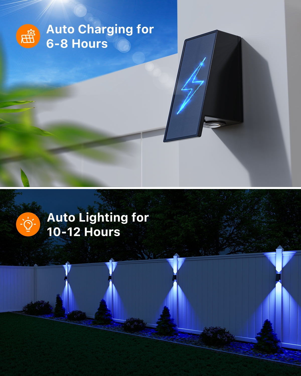 8 Pack Color Changing Solar Powered Fence Lights Outdoor Waterproof Wall Mount LED RGB Ambiance Lamps for Outside Patio, Deck, House, Pool Cage, Garden, Yard Decorative with 8 Colorful Lighting Modes