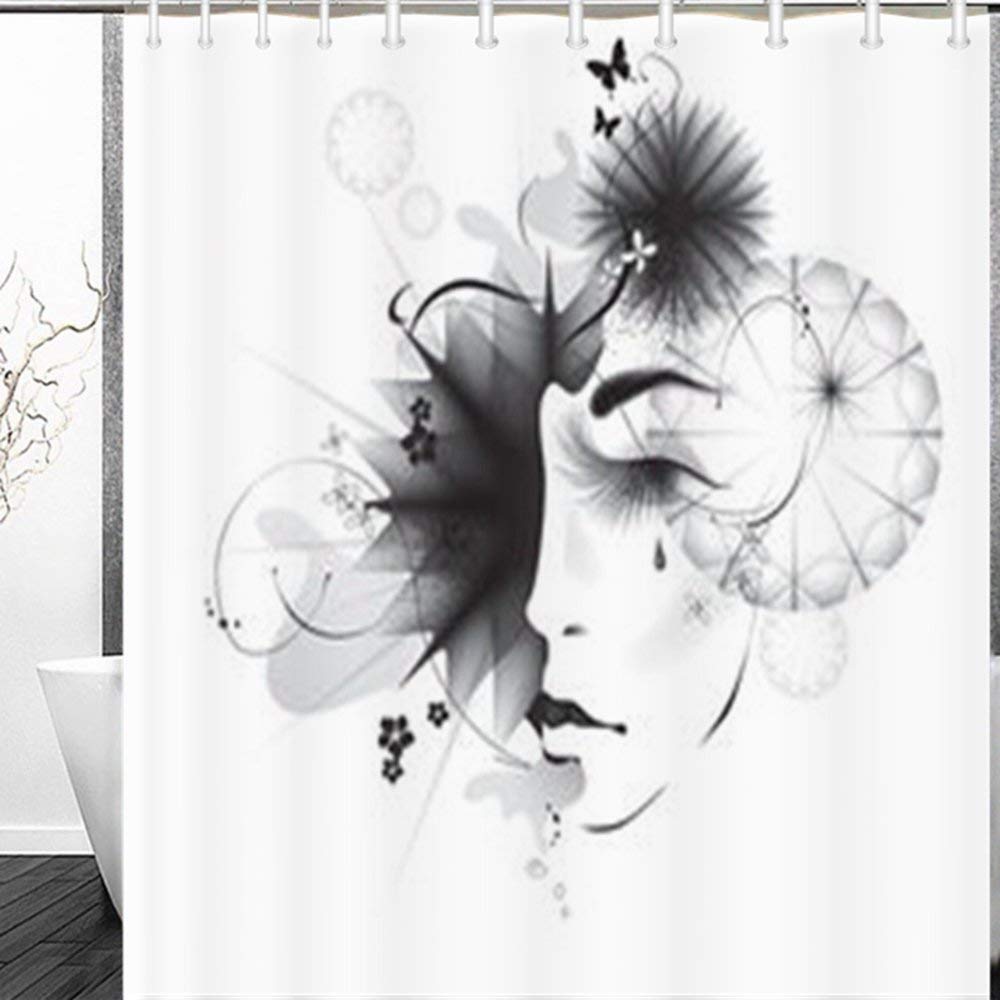 ARTJIA Decor Shower Curtains Girl Face Eps10 Mask Modern Eyelash Lips