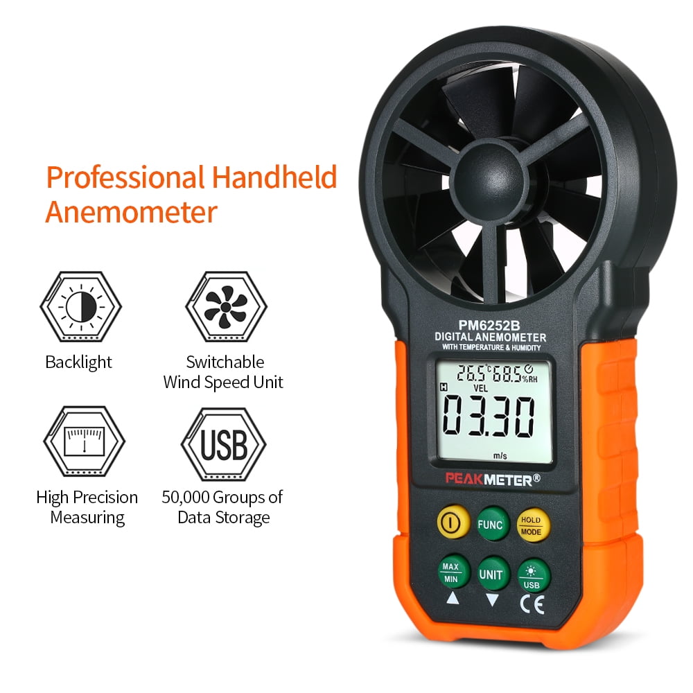 Drtomyl Multifunction Digital Anemometer Professional Wind Speed Meter LCD Digital Anemometer Air Volume/Temperature/Humidity for Weather Data Collection Outdoors Sailing Surfing Fishing 