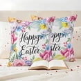 thumbnail image 3 of Happy Easter Pillow Covers 2 Pack Colorful Eggs Roses Tulips Daisy Berries Leaves Pillowcase Waterproof Outdoor Throw Pillow Cover for Patio Garden Square Cushion 16”x16”, 3 of 9
