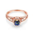 thumbnail image 2 of Gem Stone King 18K Rose Gold Plated Silver Blue Mystic Topaz Engagement Ring for Women (1.44 Cttw, Round 5MM, Gemstone November Birthstone, Size 7), 2 of 4