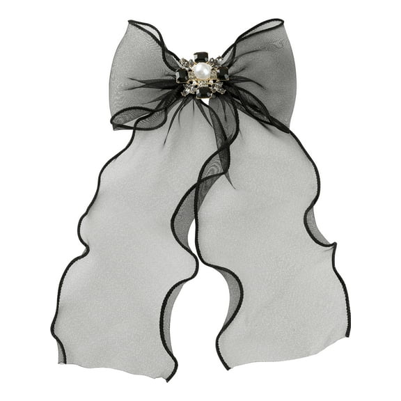 INSPIRE CHIC Women's Bow Brooch Mesh Rhinestone Neck Tie for Uniform