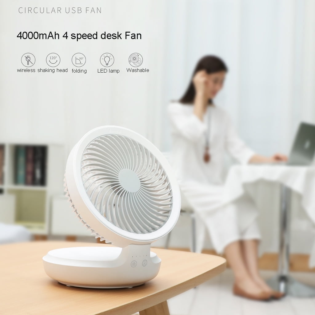 ZUARFY 4000mAh USB Rechargeable Air Circulation Fan 120 Degree Oscillation 4 Speed Foldable Fan With LED Light for outdoor Home