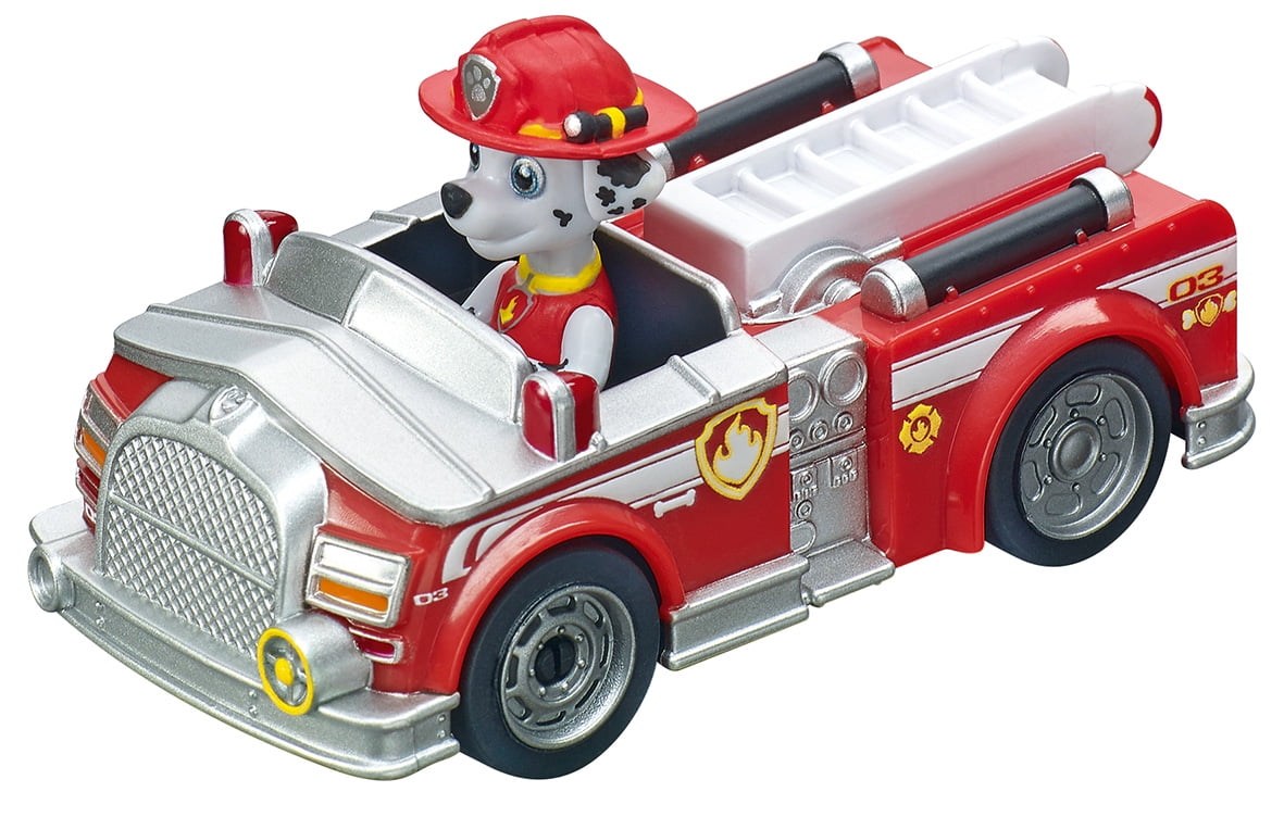 Carrera FIRST PAW Patrol On The Track Beginner Battery Operated Slot Car Toy Race Track Set featuring Chase versus Marshall