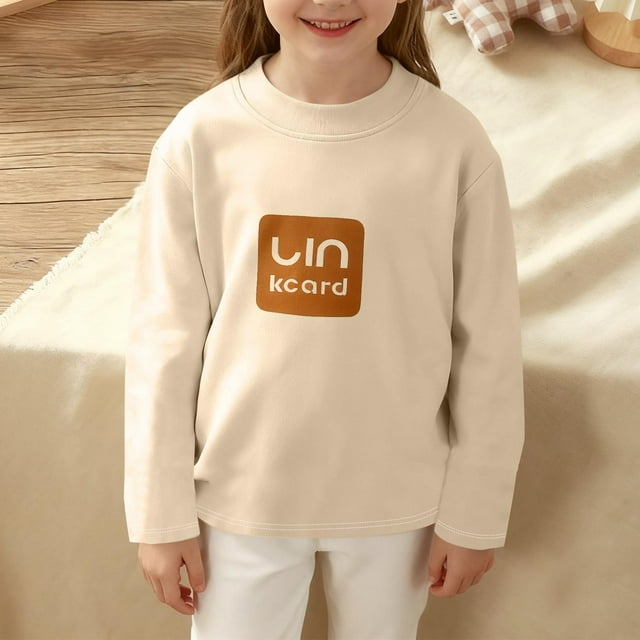 hengsof Girls' Long-Sleeve Sweatshirt Minimalist Graphic Print Casual Basic Crewneck Top