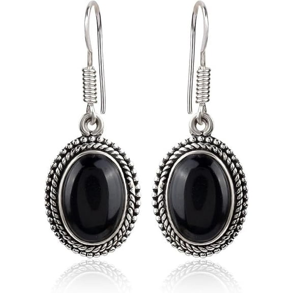 Black Onyx Dangle Earrings For Women | 925 Sterling Silver | Gemstone Birthstone | Oval Shape 10X14MM | Fine Jewelry Gifts for Her Mom Women Wife
