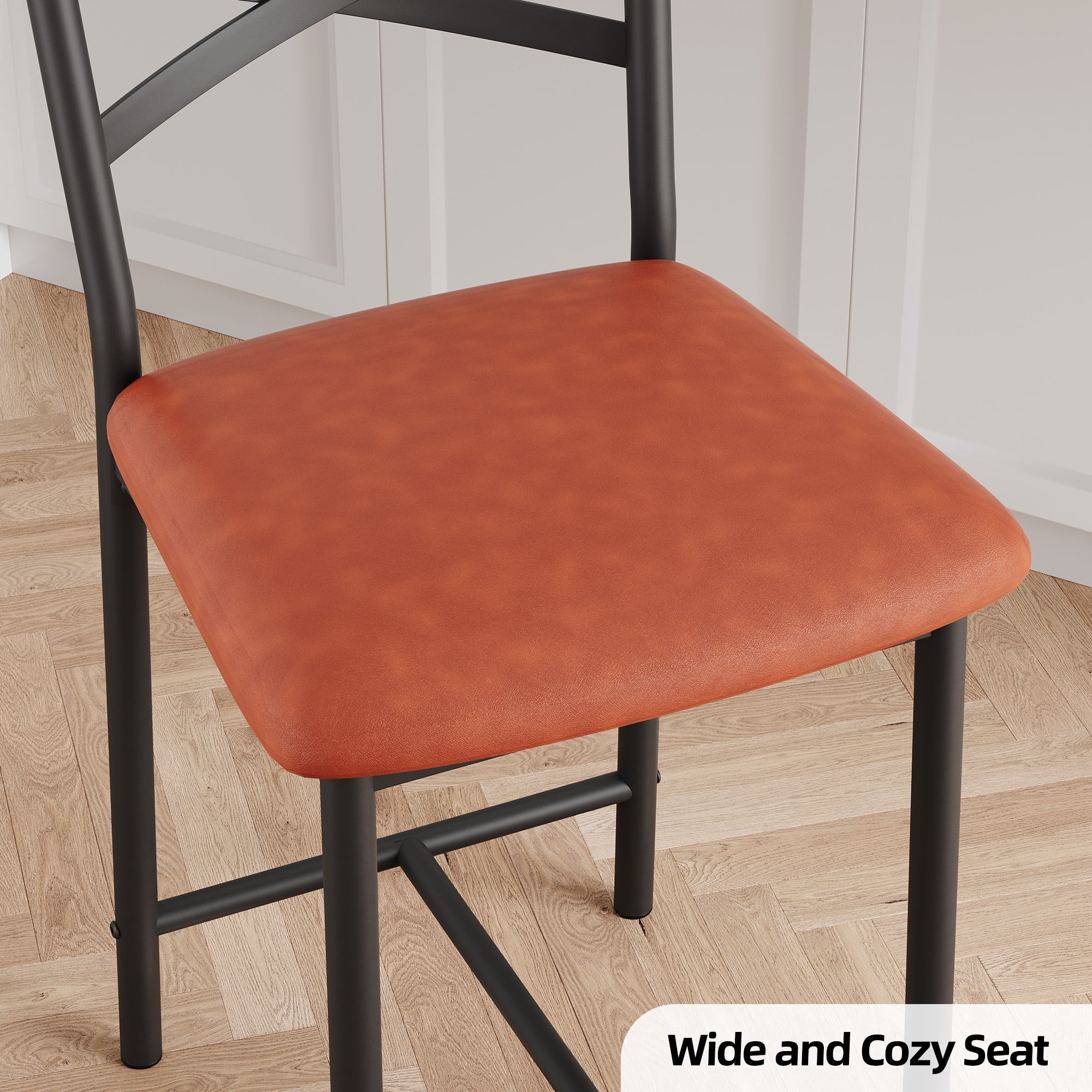 Modern Bar Stool Set of 2, Upholstered Counter Height Bar Chairs with X-Back, Soft PU Leather, Heavy Duty Metal Frame for Kitchen Island Restaurant
