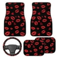 thumbnail image 2 of Pzuqiu Red Lips Car Floor Mats Car Steering Wheel Cover Full Set Easy to Install 5 Piece Car Floor Mats All Weather with Anti-Slip Pad Removable Automotive Accessories for SUV, Vans,Sedan,Truck, 2 of 6