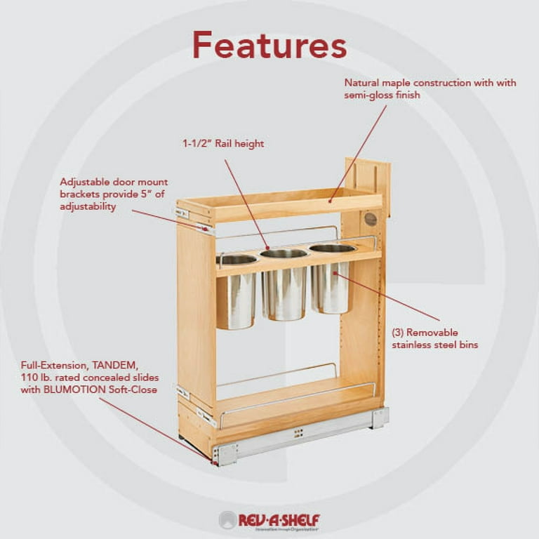 Rev-A-Shelf - 448UT-BCSC-8C - 8 in. Pull-Out Wood Base Cabinet Utensil Organizer