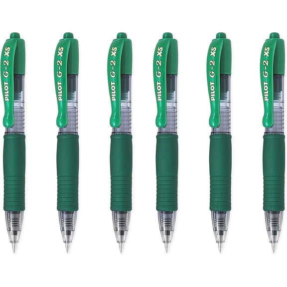Pilot G2-XS Pixie Retractable Gel Ink Rollerball Pens - 0.7mm Nib - Green - Pack of 6