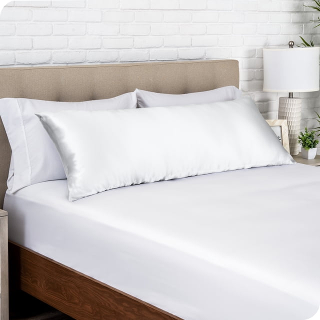 Bare Home Satin Body Pillowcase - Luxury Pillowcase - Soft and Smooth - Breathable - Zipper Closure, White