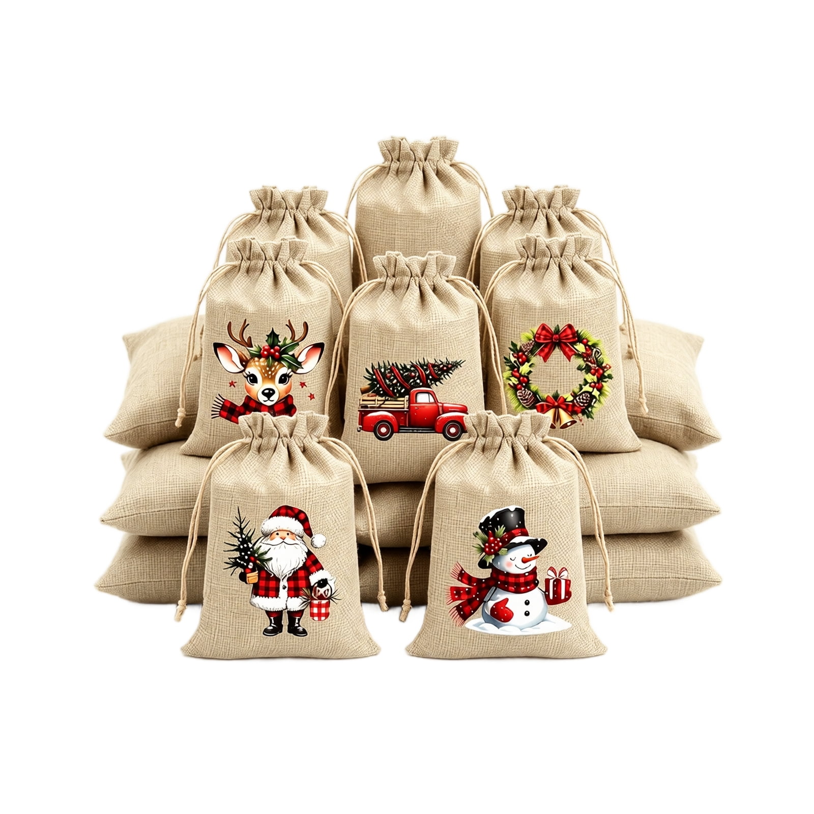 Kiddiway Christmas Drawstring Gift Bags - with Printed Patterns Christmas Gift Bags Christmas Candy Bags Cute Gift Bags Candy Bags for Holiday Party Favors