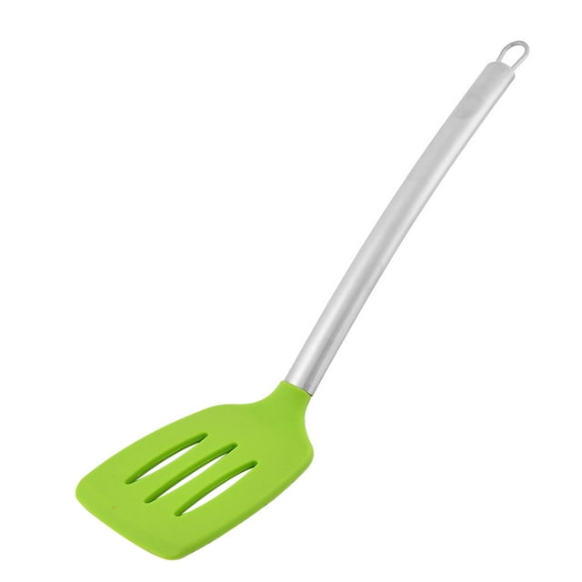 Unique Bargains Kitchenware Stainless Steel Grip Silicone Slotted Pancake Turner Spatula Purple