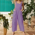 thumbnail image 2 of Dazajoo Spaghetti Strap Jumpsuit for Women 2024 Summer Cotton Linen Solid Color Loose Fit Rompers Dressy Fashion Sexy Sleeveless Wide Leg Long Pants with Pockets,Purple,XL, 2 of 6