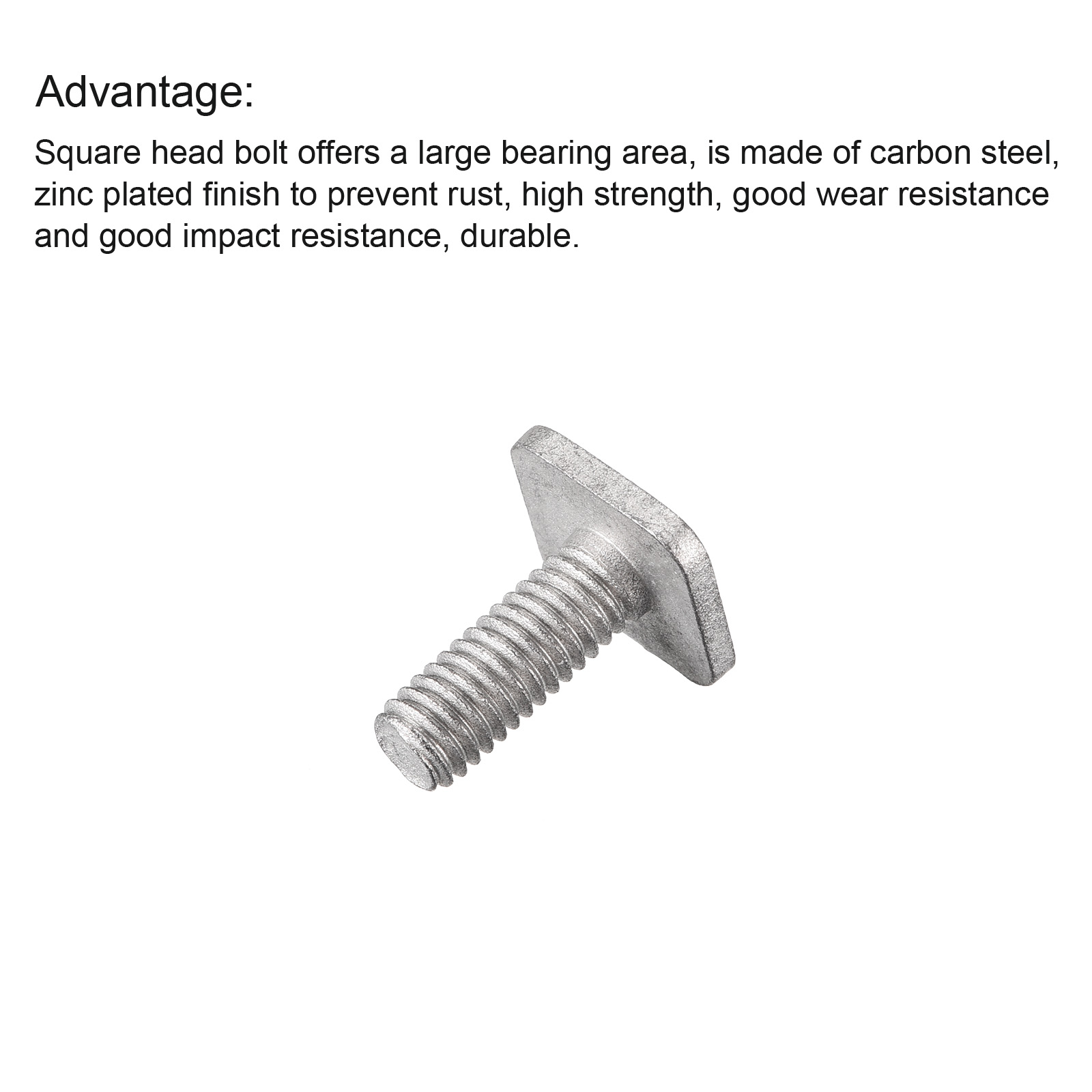 Square Head Bolt, 20 Pack M6x16mm Carbon Steel Grade 8.8 Square Screws, Gray - image 4 of 5