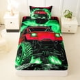 thumbnail image 3 of Castle Fairy Neon Off-Road Truck Twin Sheet Sets 3pcs for Kids, Lightning Splash Print Bedding for Bedroom, Red Green, 3 of 6
