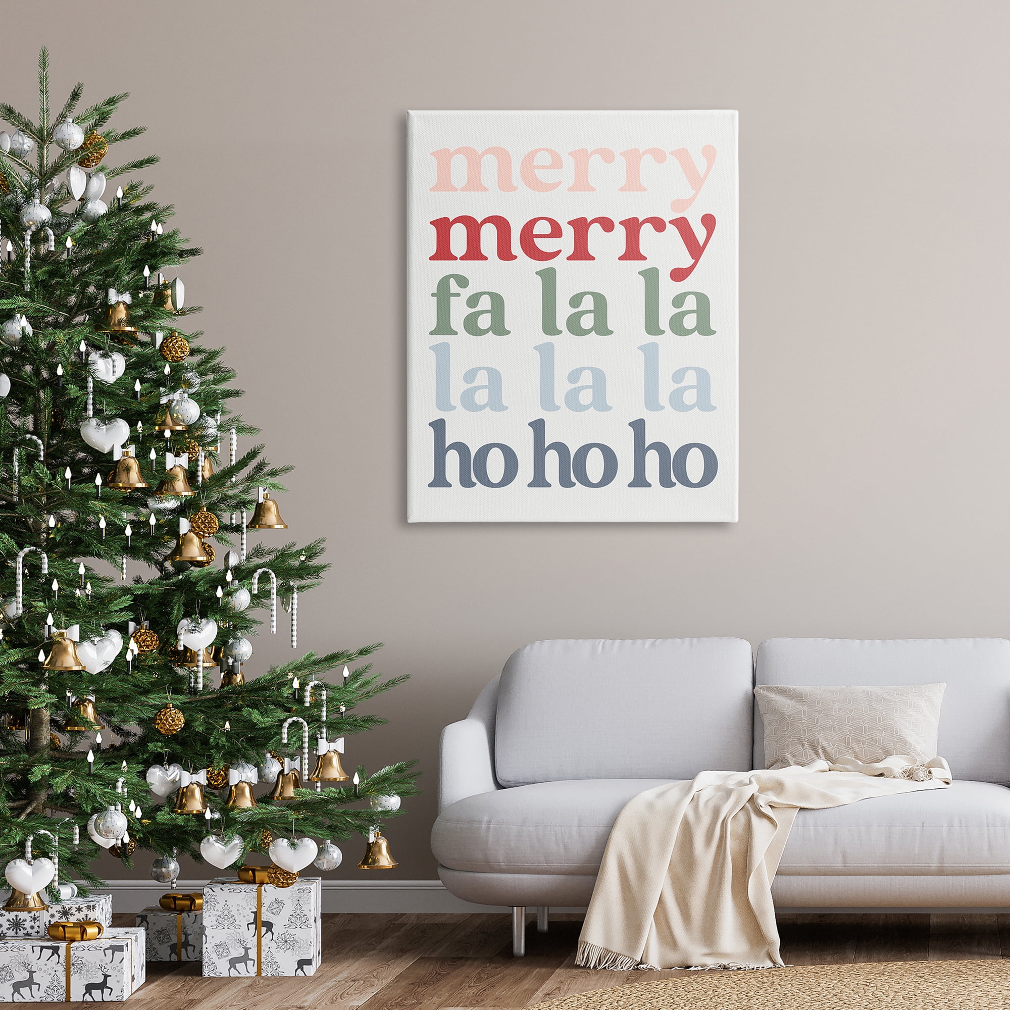 Merry Fa-La-La Minimal Typography Festive Words Inspirational Graphic Art Gallery-Wrapped Canvas Print Wall Art