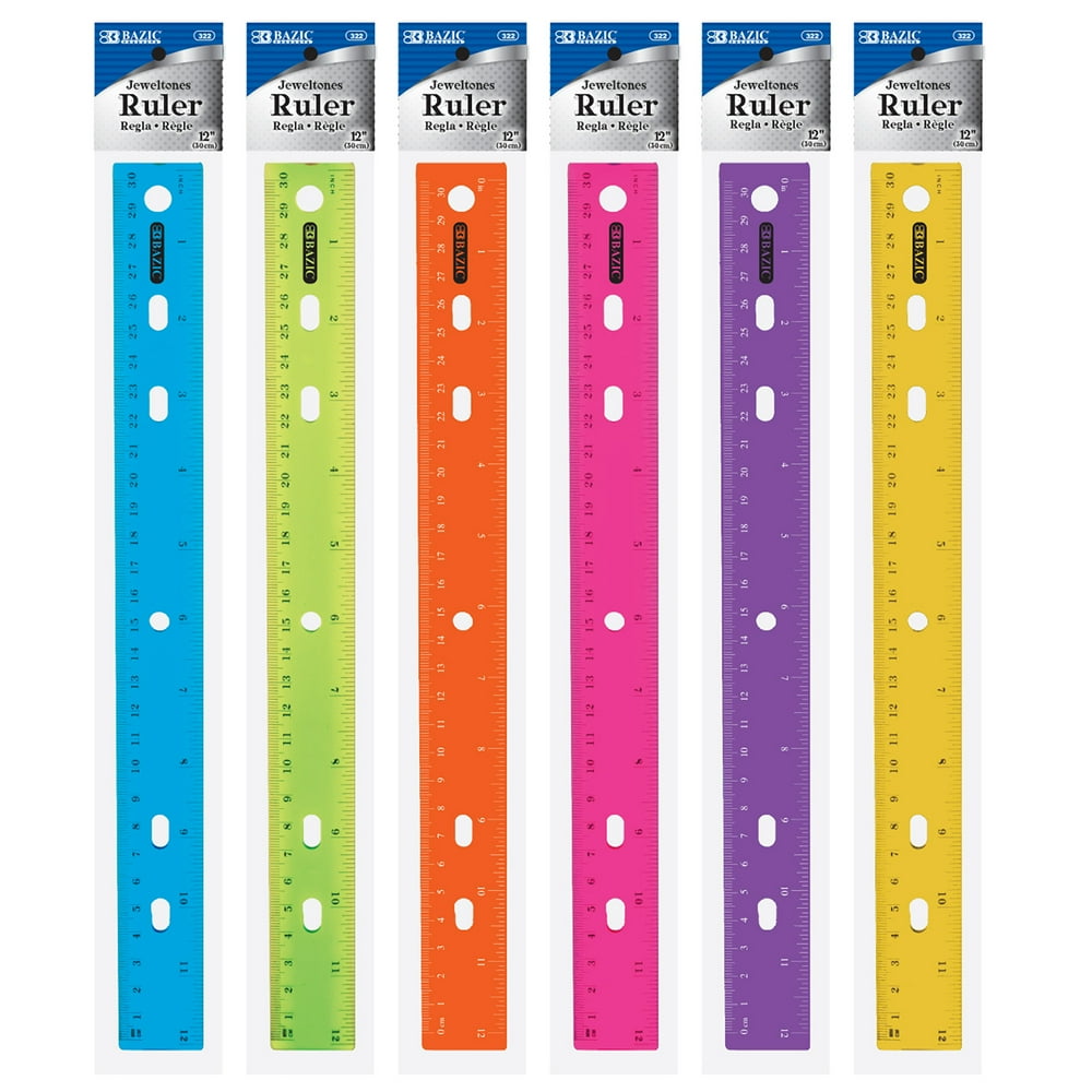 BAZIC Jeweltones Color Plastic Ruler 12" (30cm), Inches Centimeter