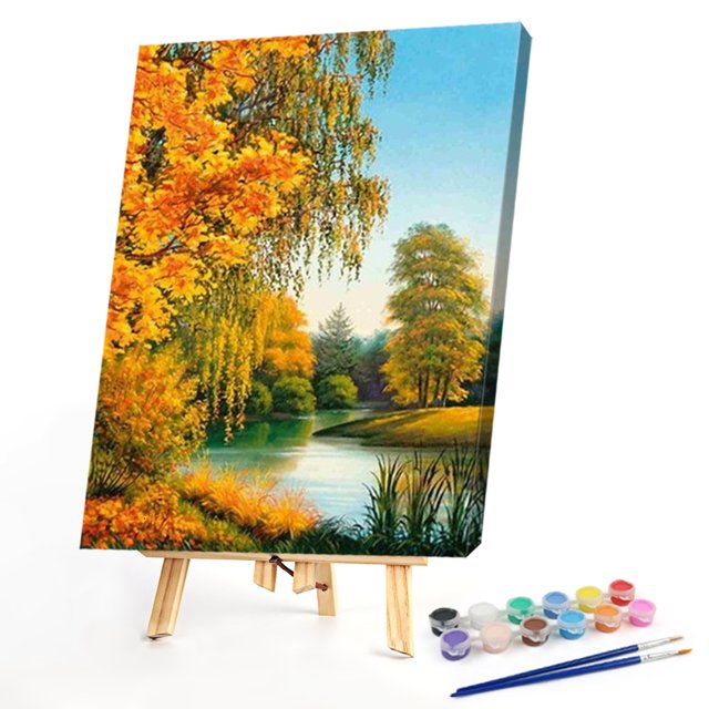 Cuadros Decorativos Otoño bosque lago paisaje pintura al óleo por números Kit sin marco dibujo imagen Tmvgtek embutido en tela