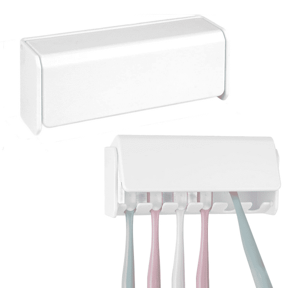 DODAMOUR 2 Pack Toothbrush Holder Wall Mounted with Cover, 6 Slots Self Adhesive Toothbrush Organizer Hanger, Toothbrush Storage Rack for Bathroom, Shower, RV, Camper (White)