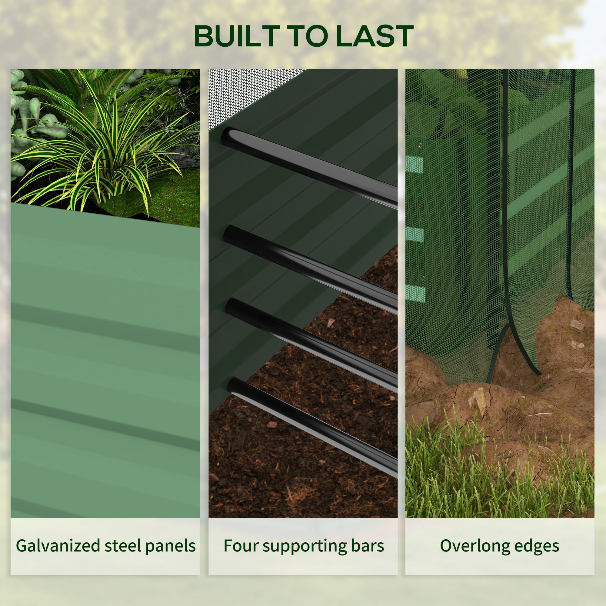 Outsunny Galvanized Raised Garden Bed with Crop Cage & Shade Cloth, Green