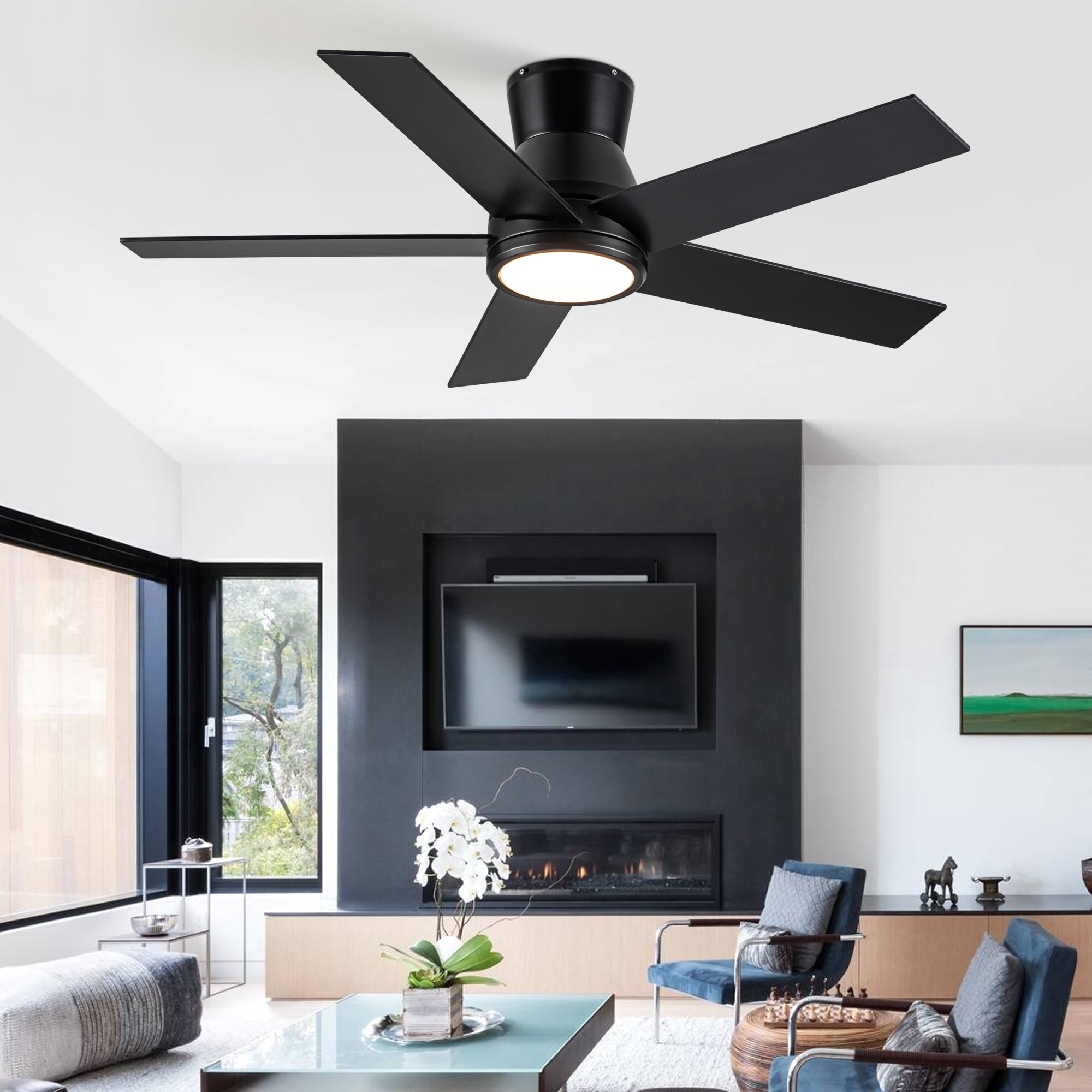 Leumius 52" Black Lowe Profile Ceiling Fan with Dimmable 3CCT LED Light,Modern Ceiling Fan for Living Room Bedroom
