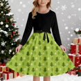 thumbnail image 2 of MIASHUI Style Girls Print Party Dress With Lace Up Front Long Sleeves And Back Elastic Zipper For Holiday Festive Pageant Gown Green,11-12 Years, 2 of 4
