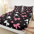 thumbnail image 3 of Manfei Kawaii Bowknot Bowtie Queen Sheet Sets,Cartoon Heart Print Flat Sheet,Pink White Black Queen Fitted Sheet For Girl,Breathable Home Decor,4-Piece, 3 of 7