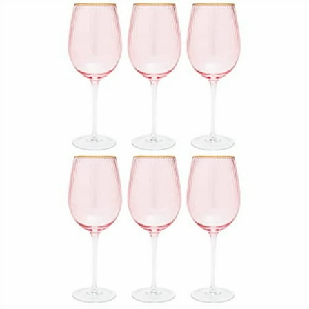 Vikko D?cor Wine Glasses, Set of 6 Peach Blown Glass with Gold Rim, 14 Ounce Fancy Wine Glasses With Stem for Red and White Wine, Dishwasher Safe Goblets, Decorative Wine Glasses